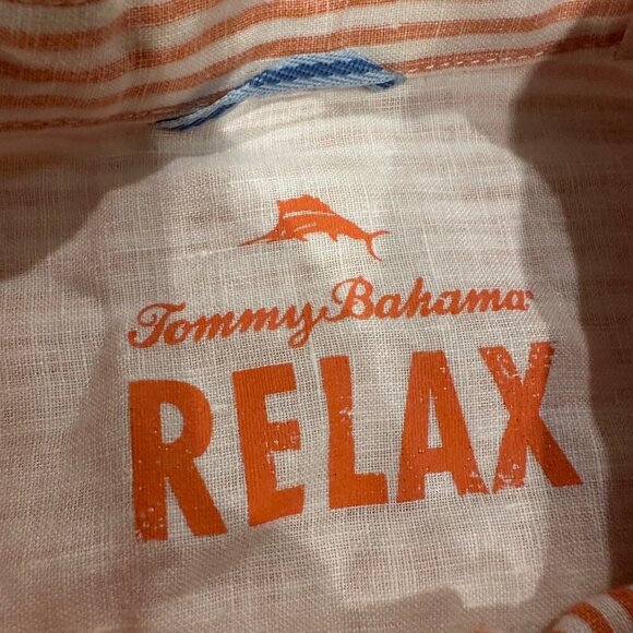 TOMMY BAHAMA MENS ORANGE STRIPE 100% LINEN RELAX BUTTON UP LONG SLEEVE SHIRT X - Picture 3 of 5